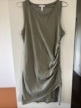 Leith Olive Sleeveless Ruched Side Tank Dress